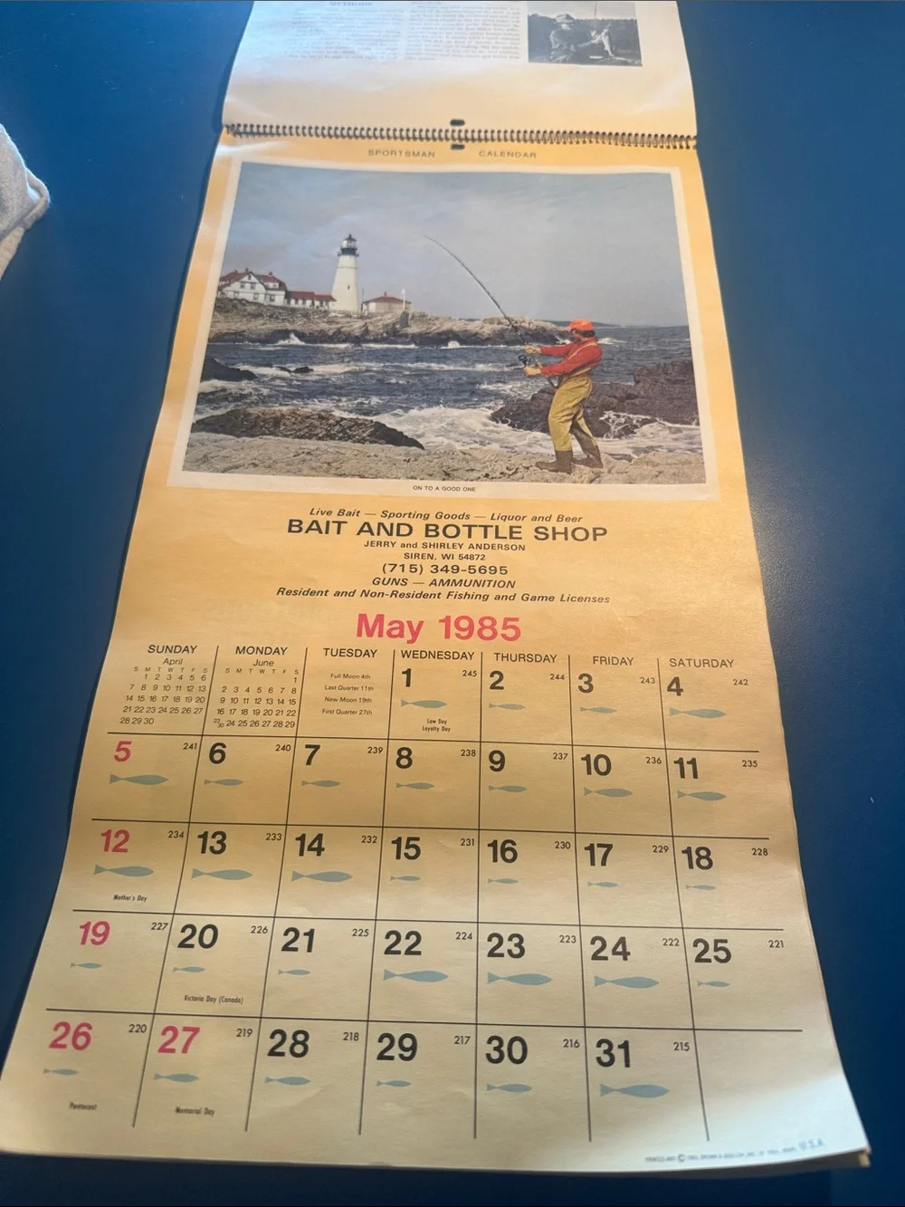 Vintage - January 1985 to December 1985 Bait & Bottle Shop calendar
